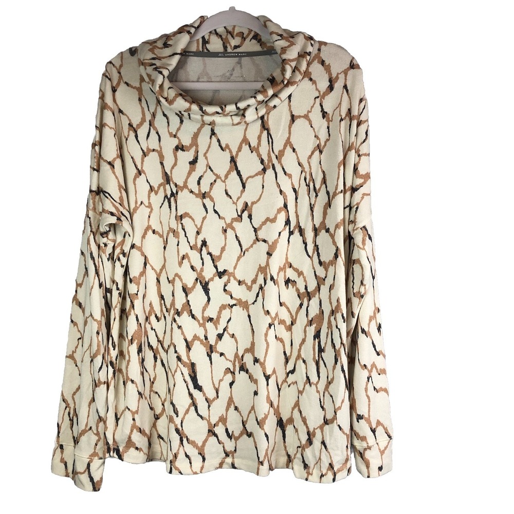 Andrew Performance Womens Shirt Size Large Abstract Print Cowl Neck Long‎ Sleeve